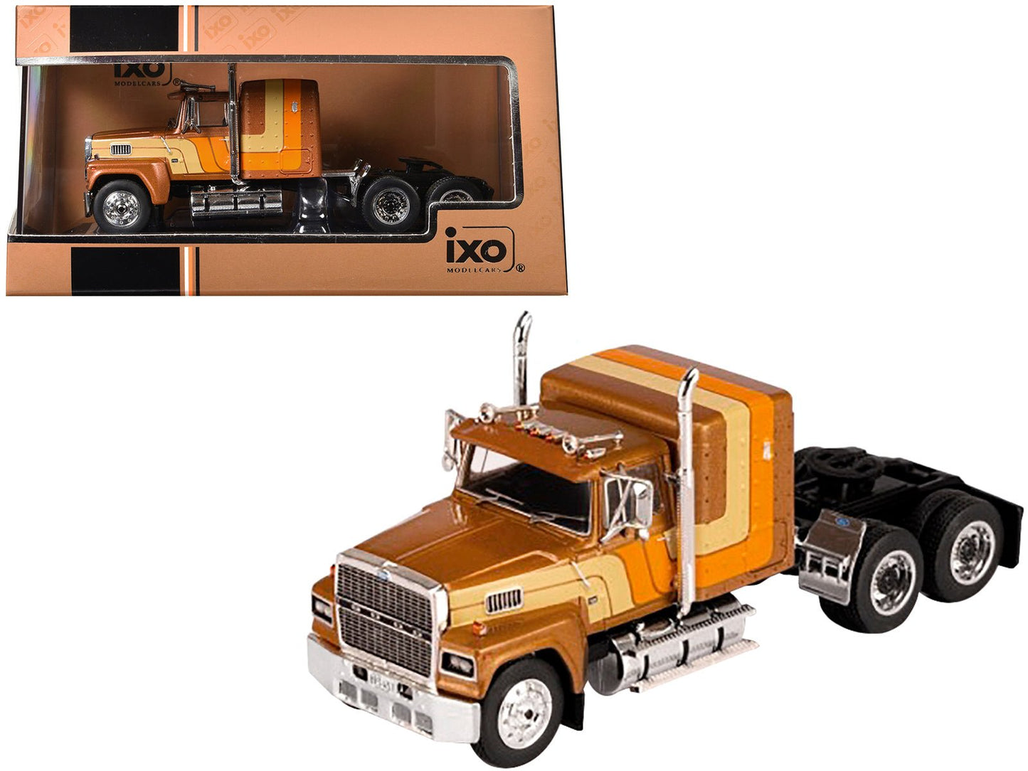 1978 Ford LTL 9000 Truck Tractor Brown with Stripes 1/64 Diecast Model by IXO Models free shipping USA