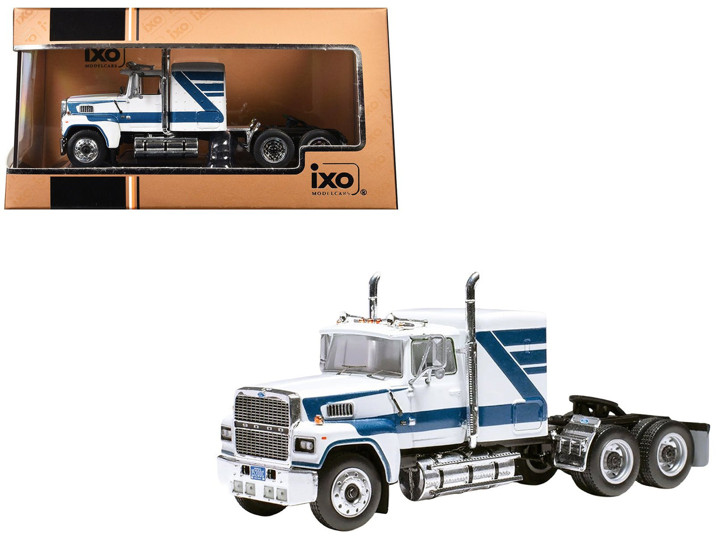 1978 Ford LTL 9000 Truck Tractor White with Blue Stripes 1/64 Diecast Model by IXO Models free shipping USA