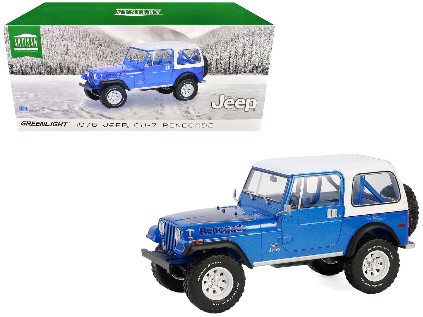1978 Jeep CJ-7 Renegade Captain Blue Metallic with White Top "Artisan Collection" Series 1/18 Diecast Model Car by Greenlight free shipping USA