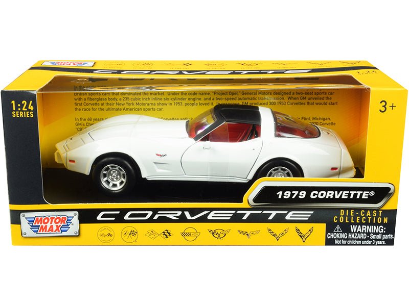 1979 Chevrolet Corvette C3 White with Black Top and Red Interior "History of Corvette" Series 1/24 Diecast Model Car by Motormax free shipping USA