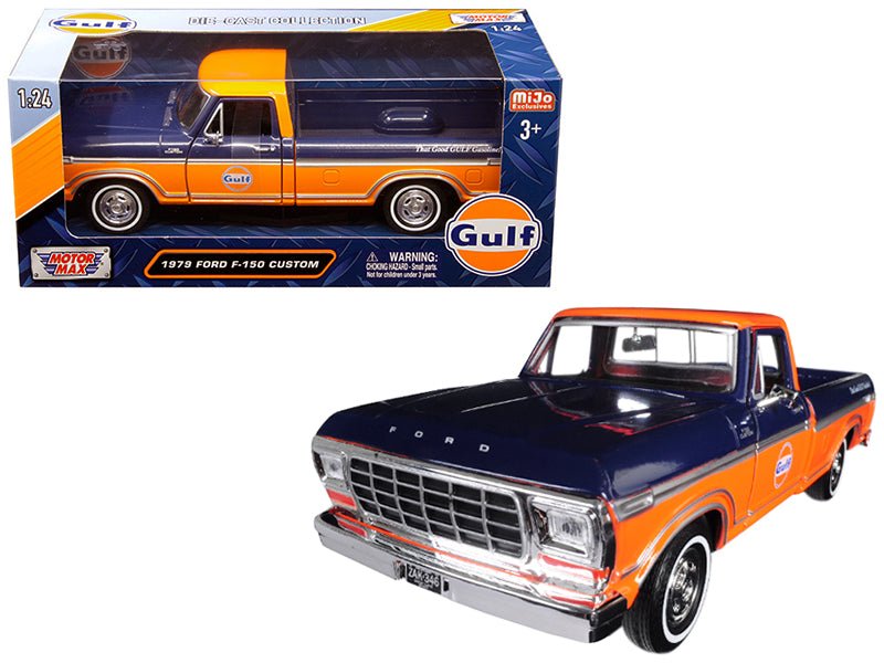 1979 Ford F-150 Custom Pickup Truck "Gulf" Dark Blue and Orange 1/24 Diecast Model Car by Motormax free shipping USA