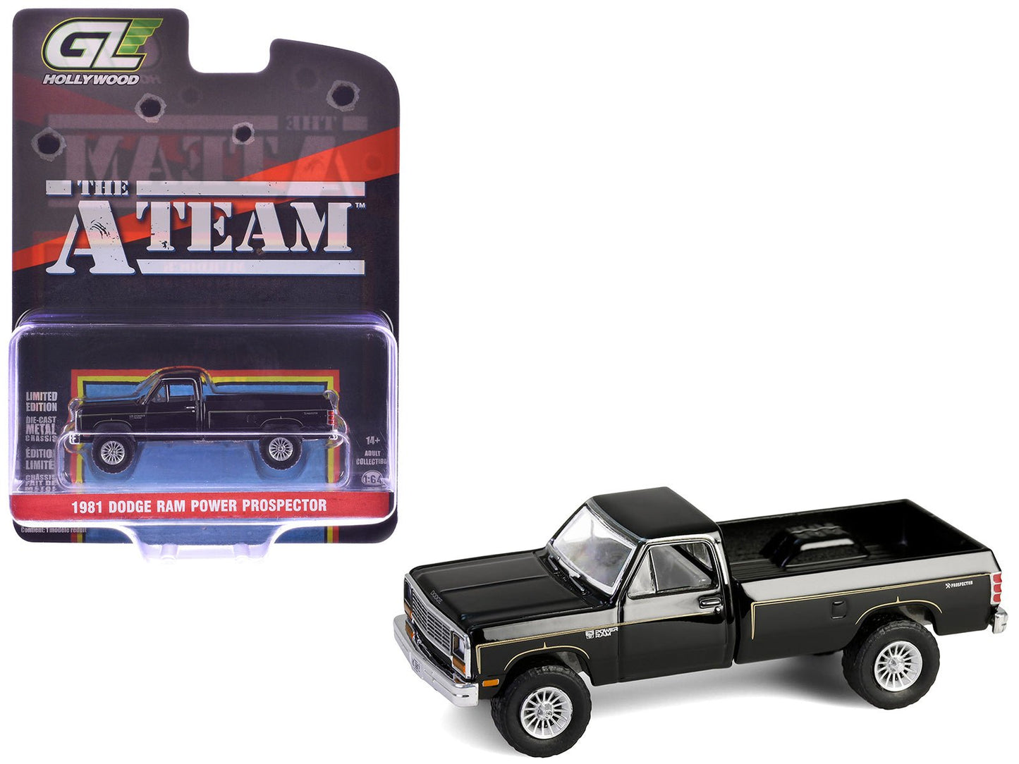 1981 Dodge Power Ram Prospector Pickup Truck Black "The A-Team" (1983-1987) TV Series "Hollywood Series" Release #43 1/64 Diecast Model Car by Greenlight free shipping USA