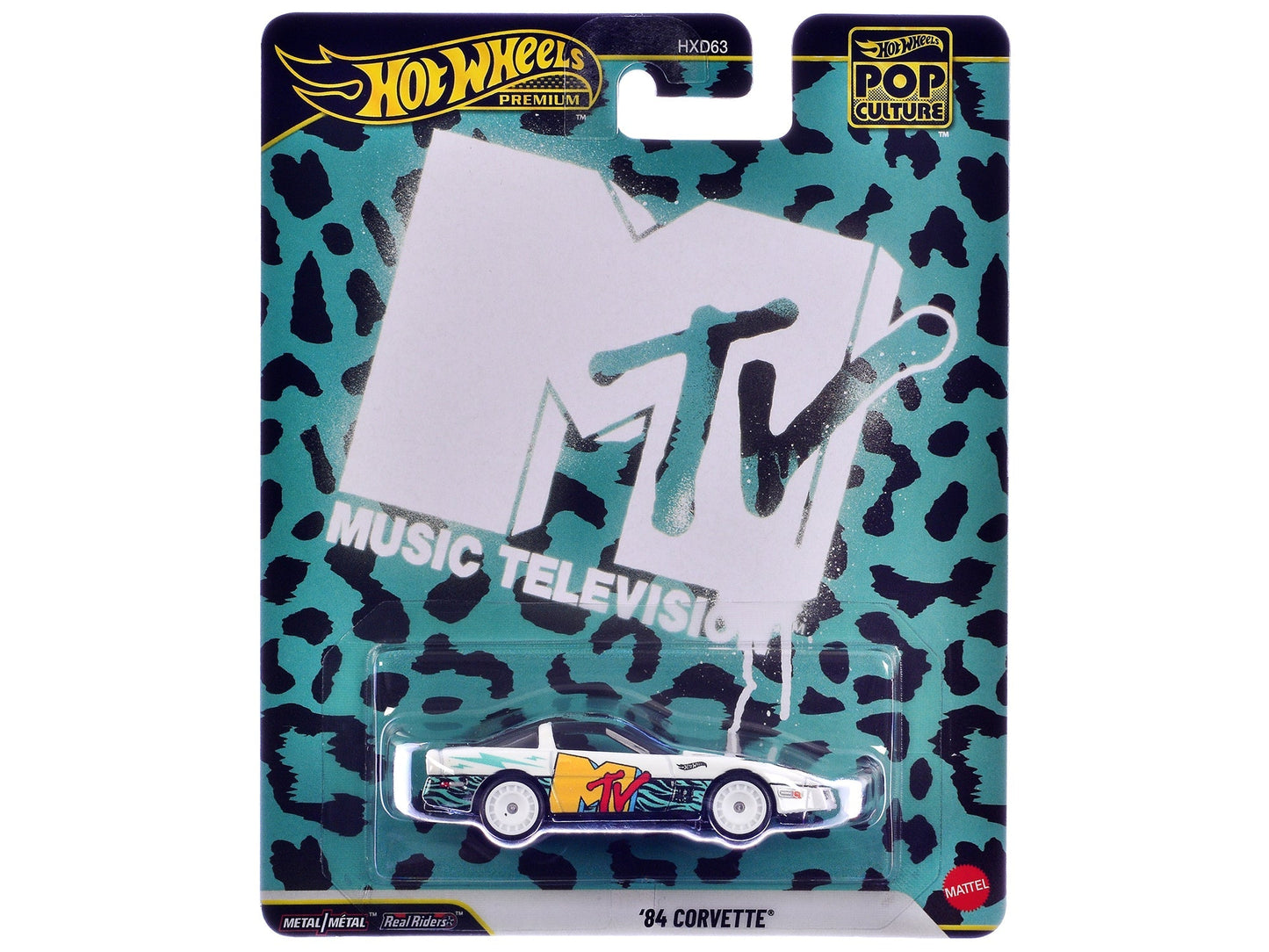 1984 Chevrolet Corvette "MTV" White with Stripes and Graphics "Pop Culture" Series Diecast Model Car by Hot Wheels free shipping USA