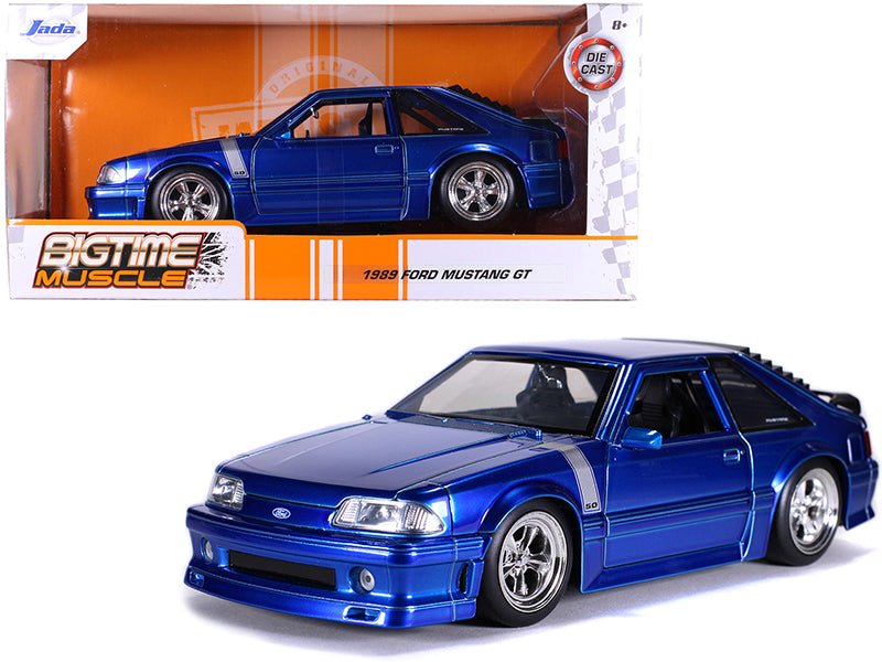 1989 Ford Mustang GT 5.0 Candy Blue with Silver Stripes "Bigtime Muscle" 1/24 Diecast Model Car by Jada free shipping USA