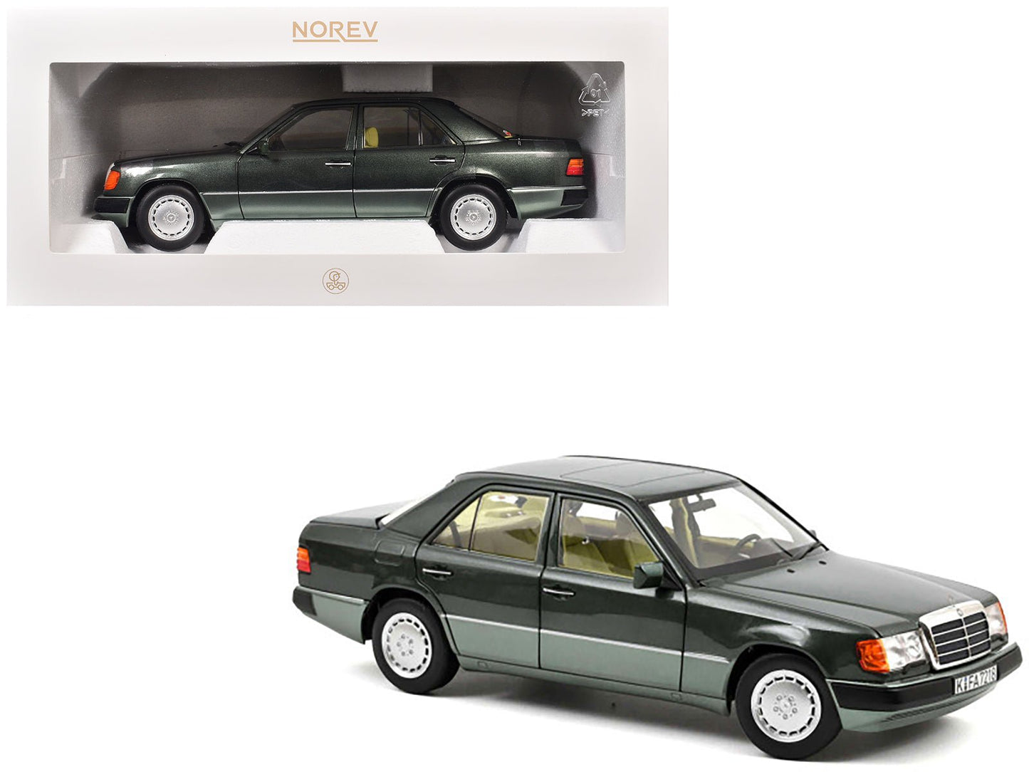 1990 Mercedes-Benz 230 E Night Green Metallic with Green Interior 1/18 Diecast Model Car by Norev free shipping USA