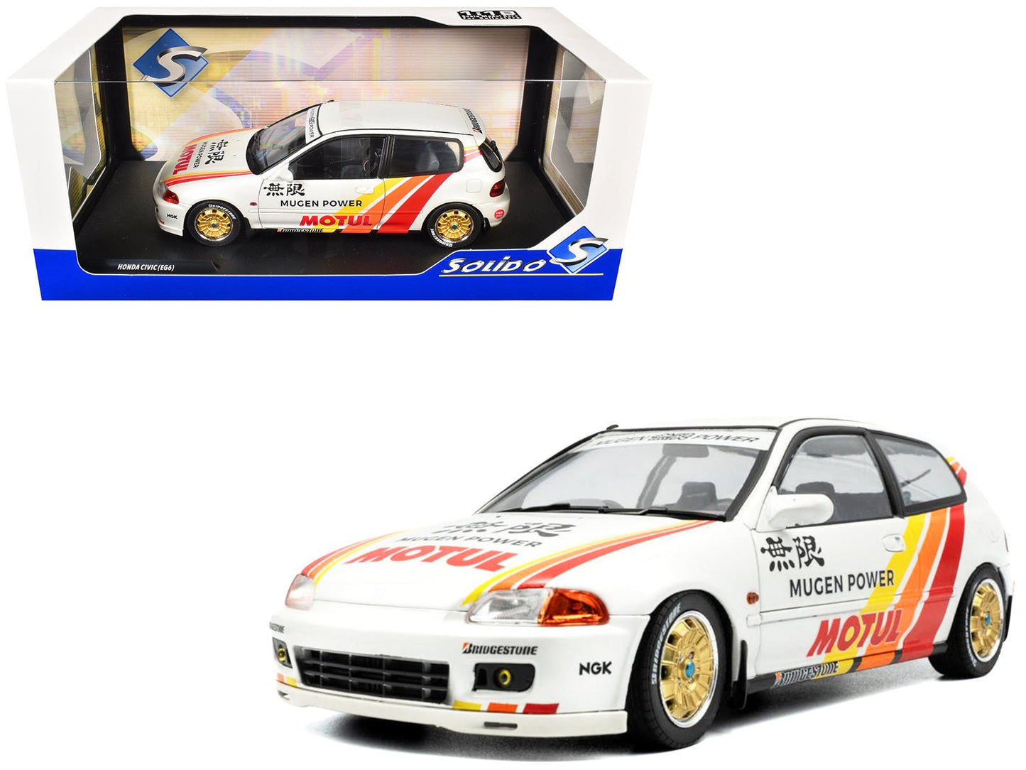 1991 Honda Civic (EG6) RHD (Right Hand Drive) "Mugen Racing" White with Stripes 1/18 Diecast Model Car by Solido free shipping USA