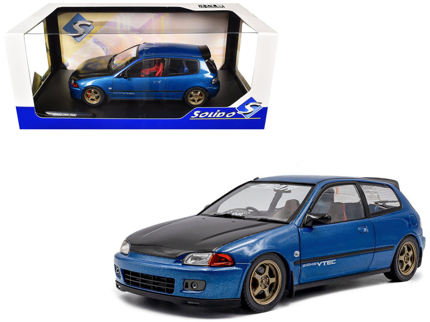 1991 Honda Civic (EG6) RHD (Right Hand Drive) "NAR" Cobalt Blue Metallic with Carbon Hood 1/18 Diecast Model Car by Solido free shipping USA