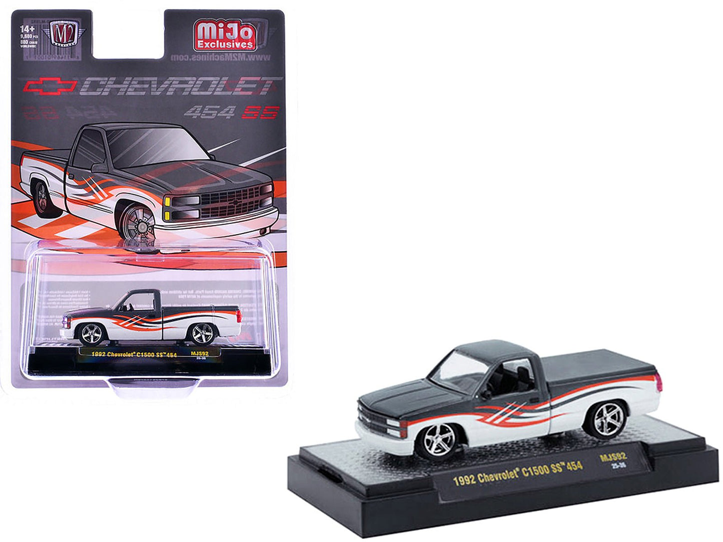 1992 Chevrolet C1500 SS 454 Pickup Truck Gray and White with Graphics Limited Edition to 9680 pieces Worldwide 1/64 Diecast Model Car by M2 Machines free shipping USA