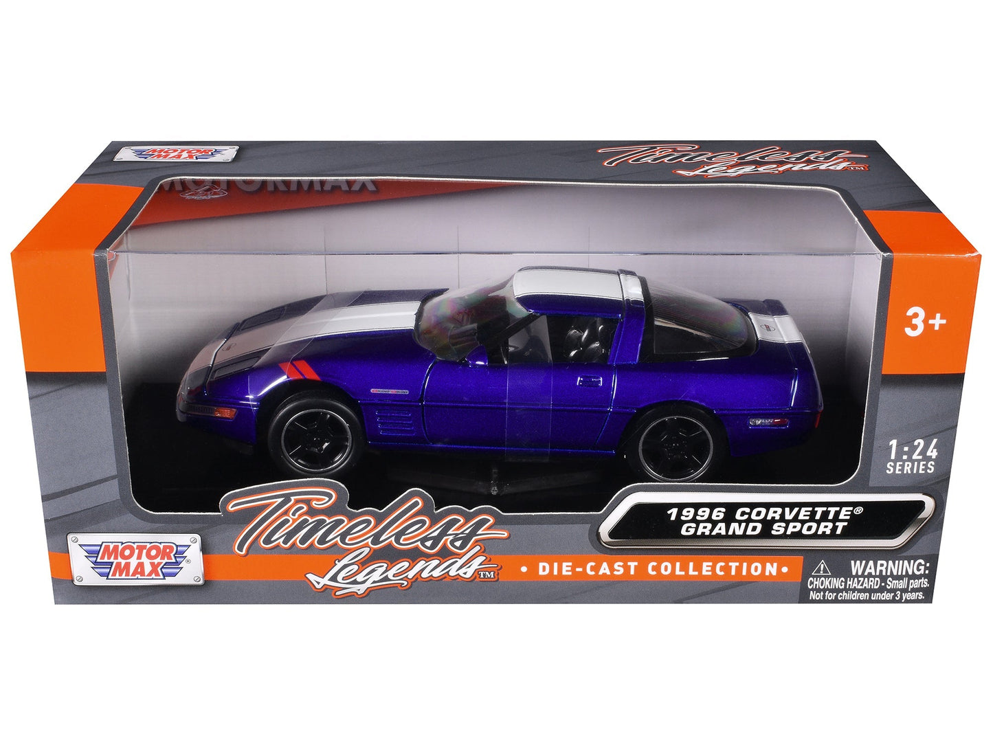 1996 Chevrolet Corvette Grand Sport Blue Metallic with White Stripes "Timeless Legends" Series 1/24 Diecast Model Car by Motormax free shipping USA