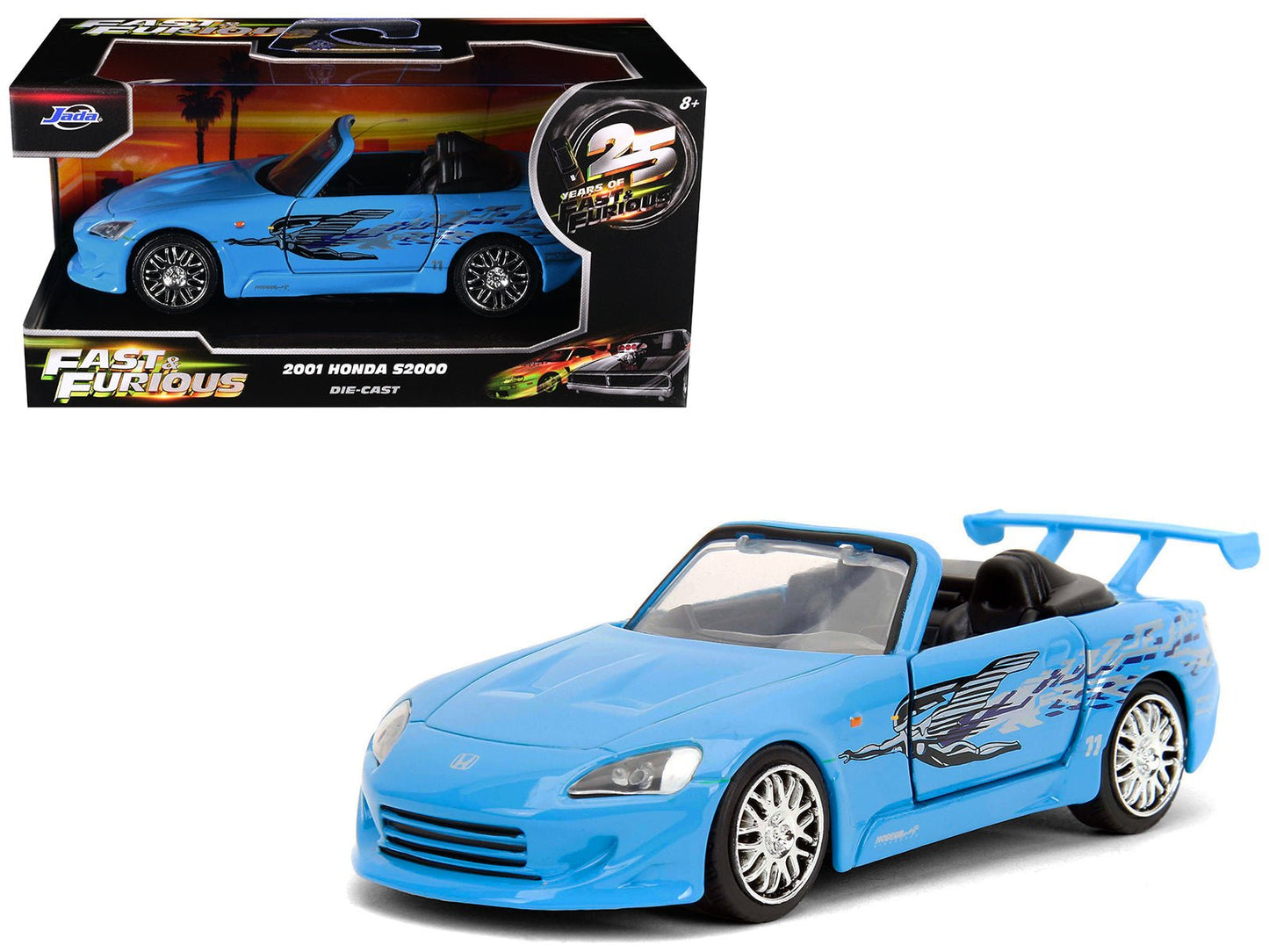 2001 Honda S2000 Convertible Blue with Graphics "Fast & Furious Remix - 25th Anniversary" Series 1/32 Diecast Model Car by Jada free shipping USA