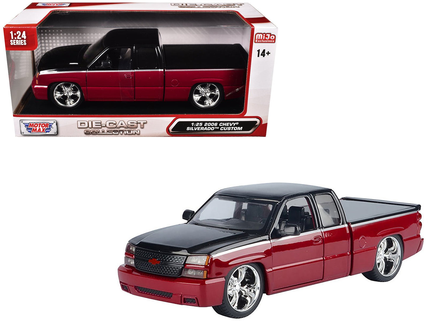 2006 Chevrolet Silverado Custom Pickup Truck Red Metallic and Black with Silver Stripes "Die-Cast Collection" Series 1/25 Diecast Model Car by Motormax free shipping USA