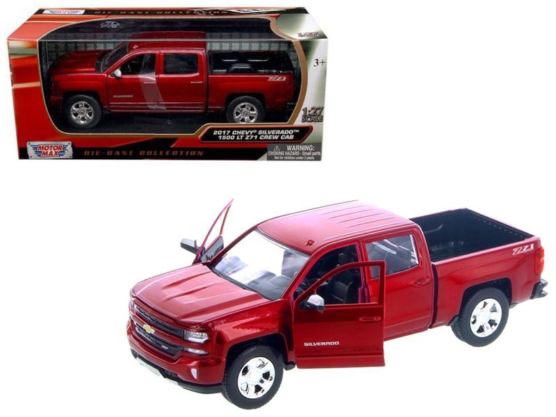 2017 Chevrolet Silverado 1500 LT Z71 Crew Cab Metallic Red 1/27 Diecast Model Car by Motormax free shipping USA