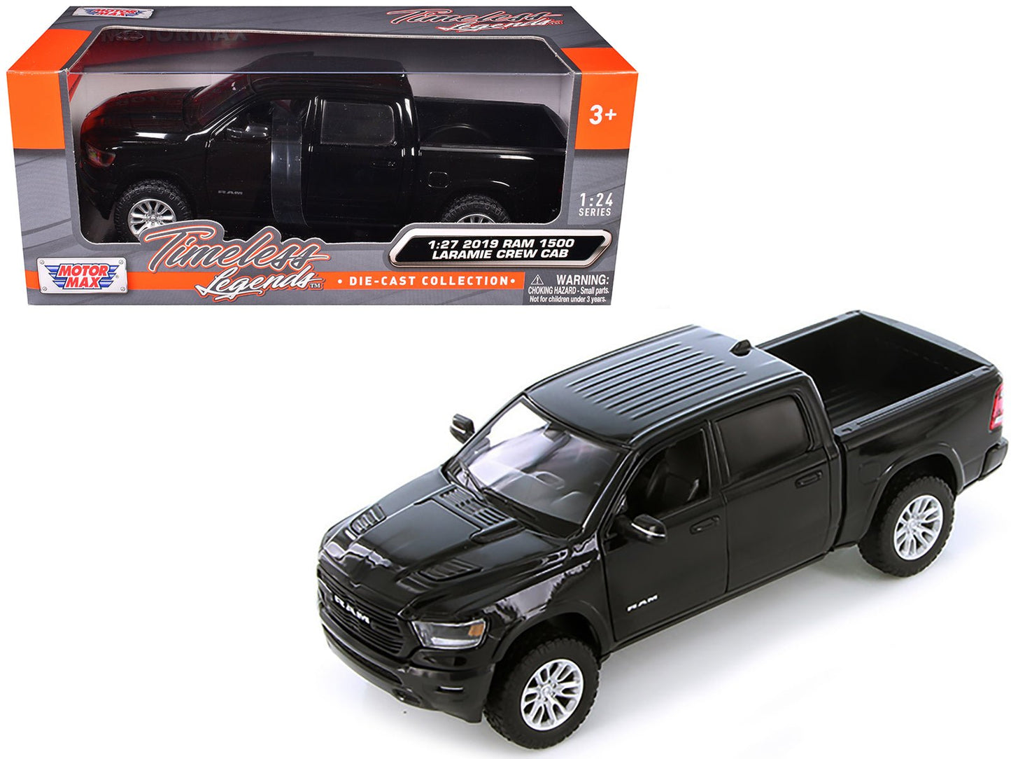 2019 RAM 1500 Laramie Crew Cab Pickup Truck Black 1/24 Diecast Model Car by Motormax free shipping USA