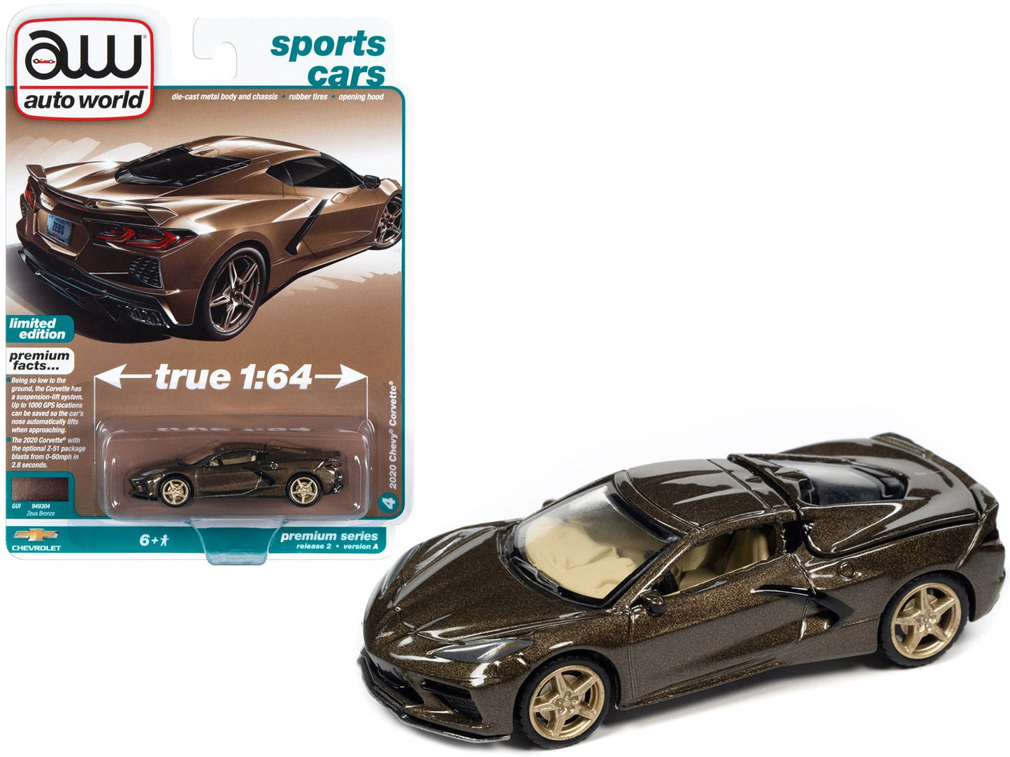2020 Chevrolet Corvette Zeus Bronze Metallic "Sports Cars" Limited Edition 1/64 Diecast Model Car by Auto World free shipping USA