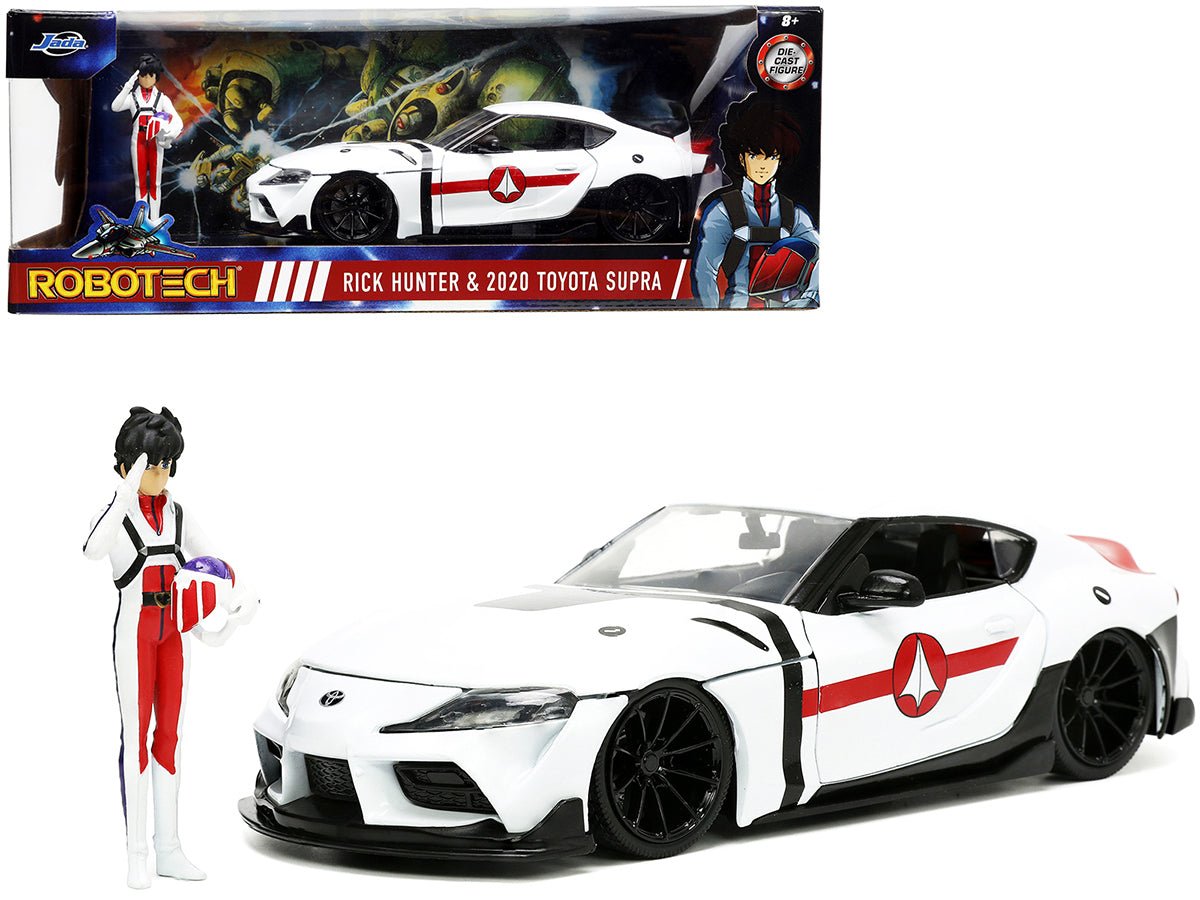2020 Toyota Supra White and Rick Hunter Diecast Figurine "Robotech" "Hollywood Rides" Series 1/24 Diecast Model Car by Jada free shipping USA