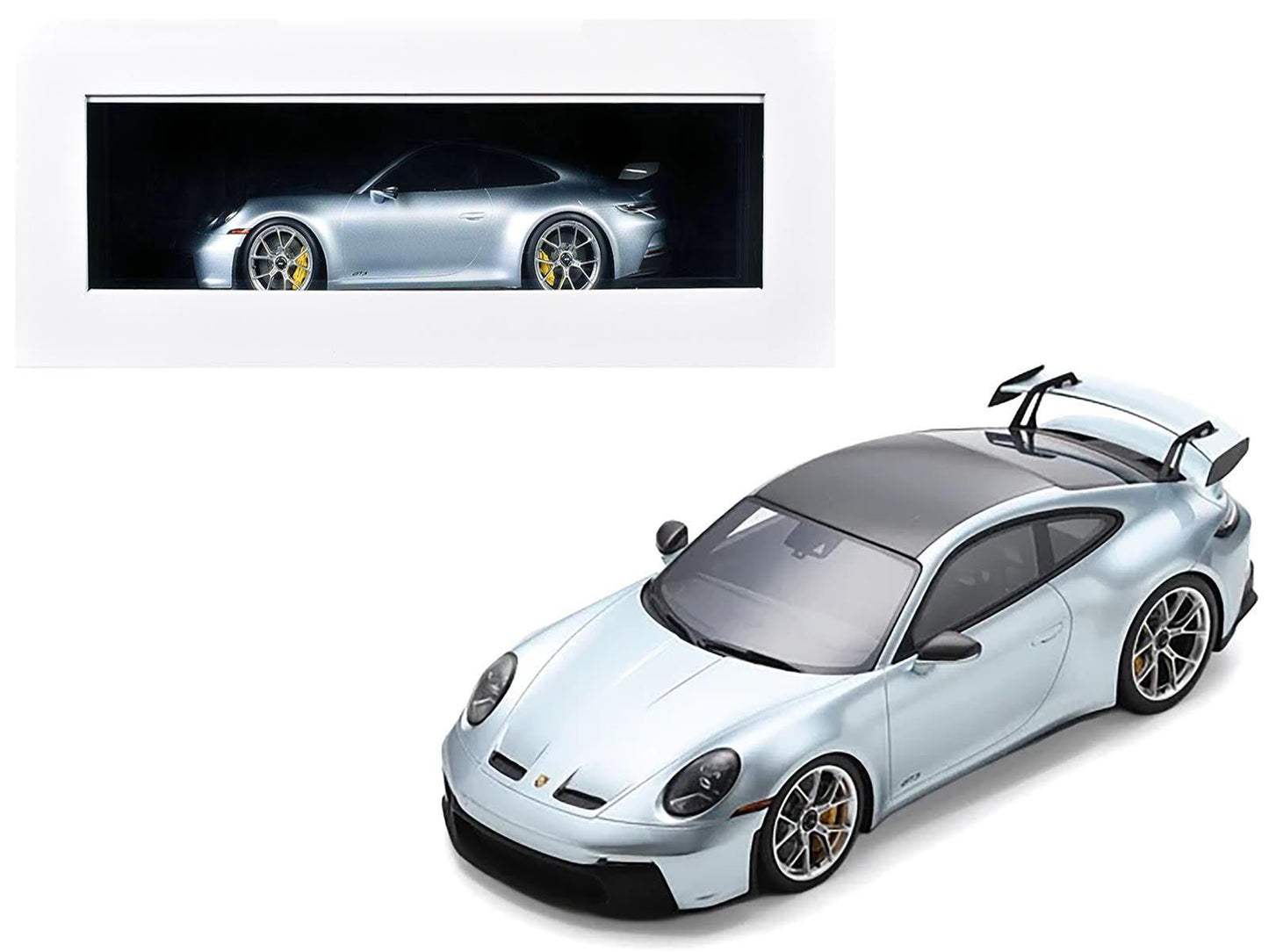 2022 Porsche 911 (992) GT3 Azzuro Thetys Metallic with Black Top with Acrylic Display Case 1/18 Model Car by Schuco free shipping USA