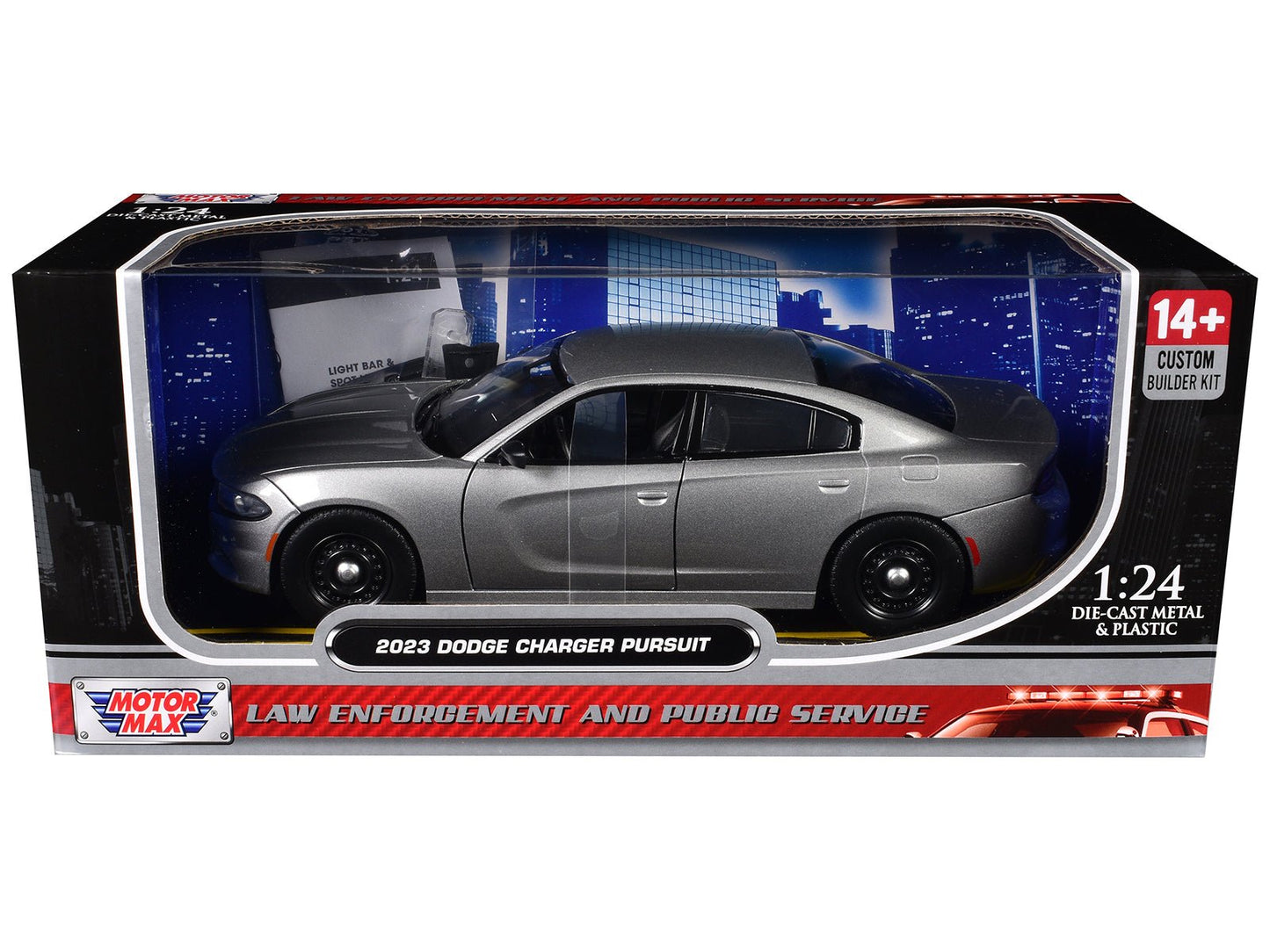 2023 Dodge Charger Pursuit Police Car Silver Metallic "Custom Builder's Kit - Law Enforcement and Public Service" Series 1/24 Diecast Model Car by Motormax free shipping USA