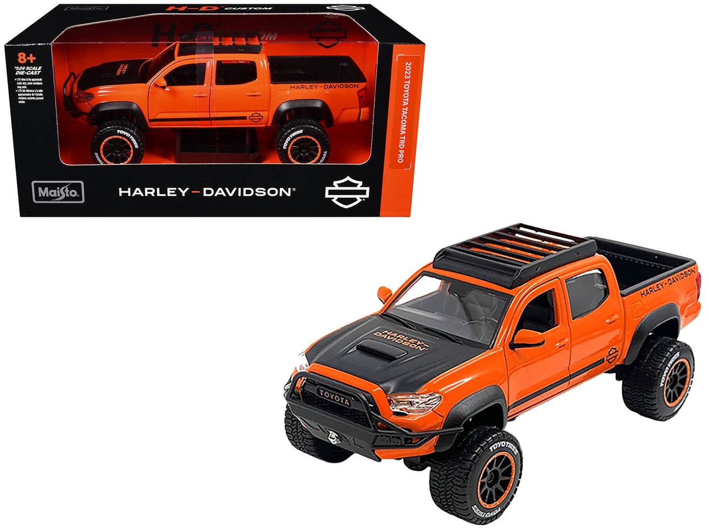 2023 Toyota Tacoma TRD Pro Pickup Truck "Harley Davidson" Orange and Black with Roof Rack "H-D Custom" Series 1/24 Diecast Model Car by Maisto free shipping USA
