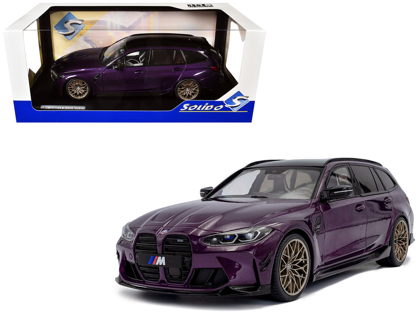 2024 BMW M3 Competition M xDrive Touring Twilight Purple Pearl Metallic with Black Top 1/18 Diecast Model Car by Solido free shipping USA