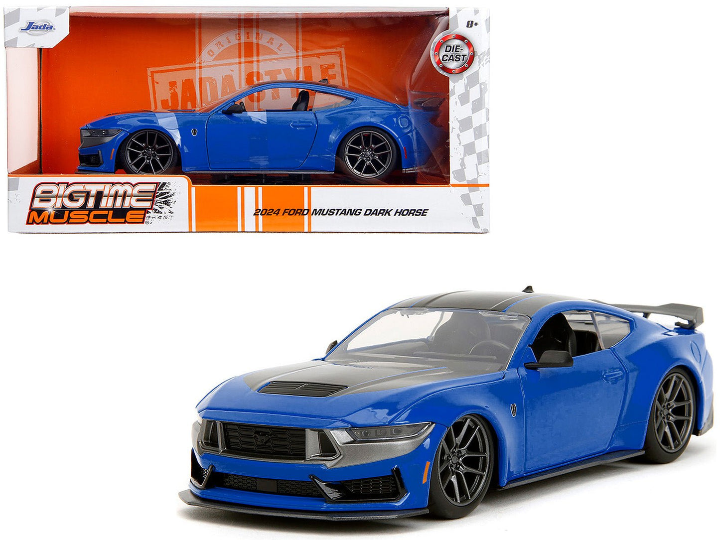 2024 Ford Mustang Dark Horse Blue Metallic with Black and Gray Stripes "Bigtime Muscle" Series 1/24 Diecast Model Car by Jada free shipping USA