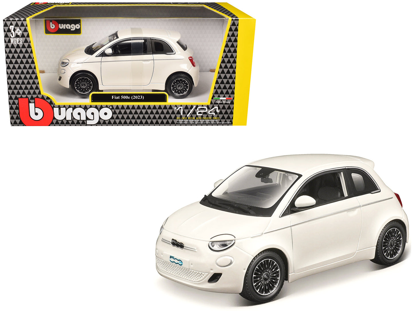 2023 Fiat 500e White 1/24 Diecast Model Car by Bburago free shipping USA