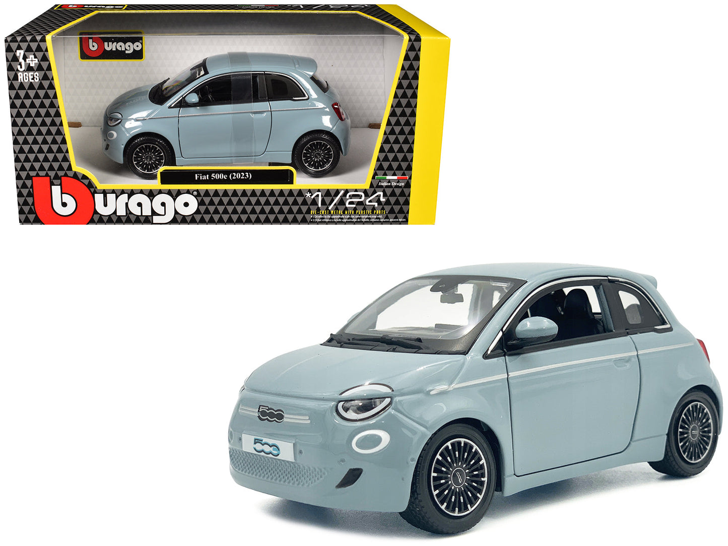 2023 Fiat 500e Light Blue 1/24 Diecast Model Car by Bburago free shipping USA