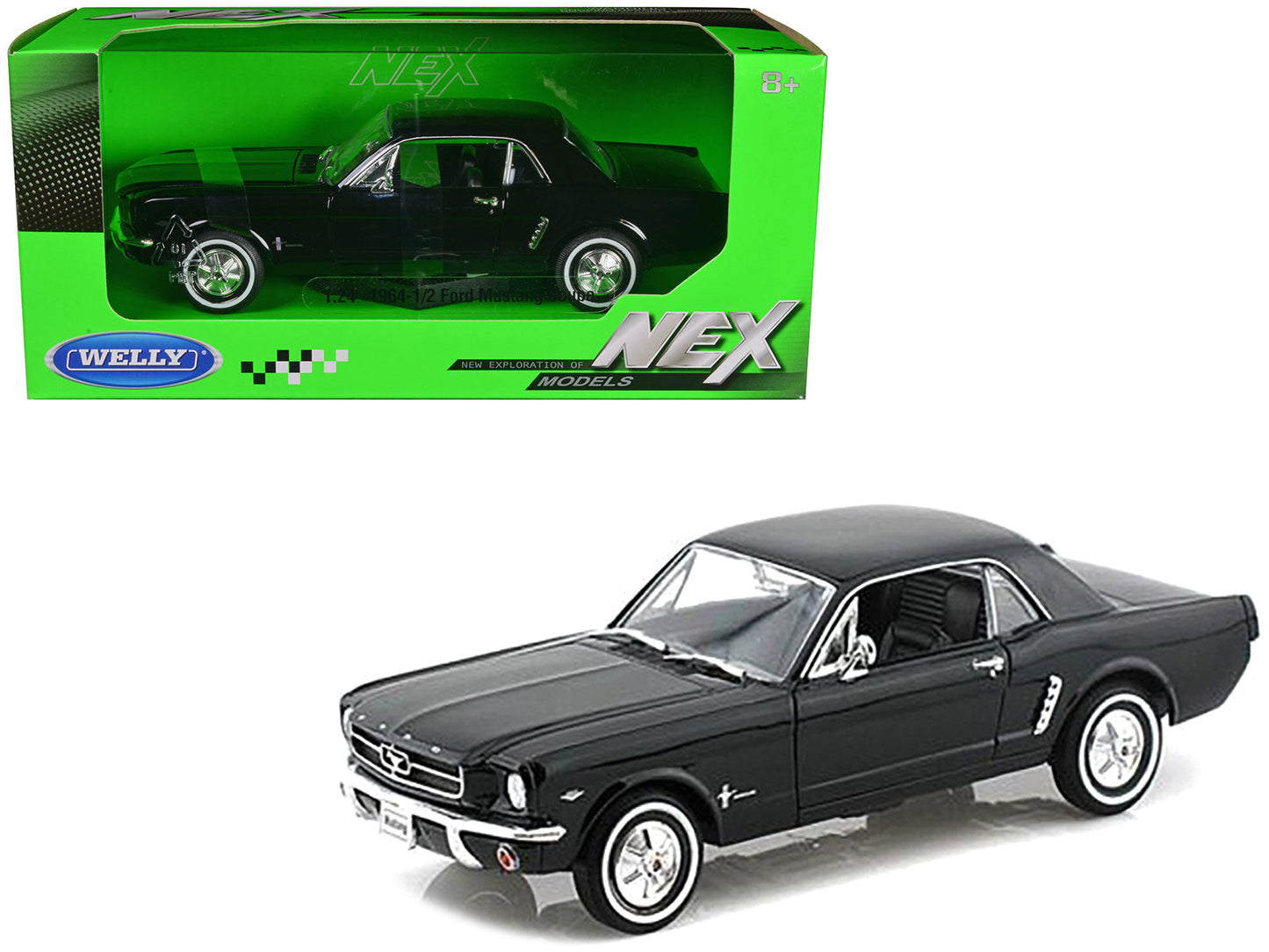 1964 1/2 Ford Mustang Coupe Hard Top Black 1/24 Diecast Model Car by Welly free shipping USA