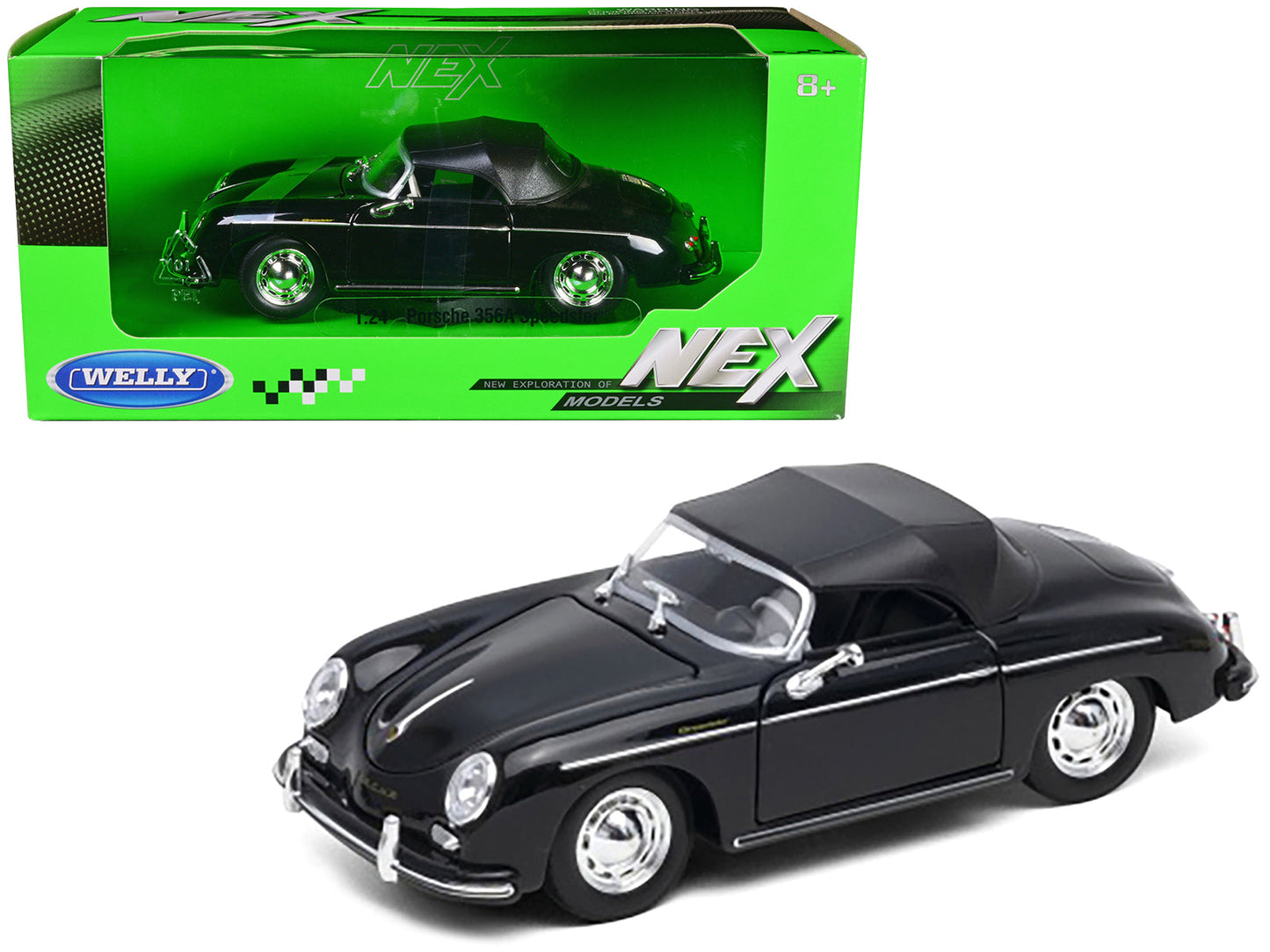 Porsche 356A Speedster Soft Top Black "NEX Models" Series 1/24 Diecast Model Car by Welly free shipping USA