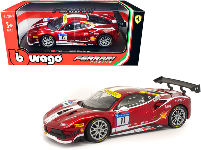 Ferrari 488 Challenge #11 Candy Red with White Stripes "Ferrari Racing" 1/24 Diecast Model Car by Bburago free shipping USA