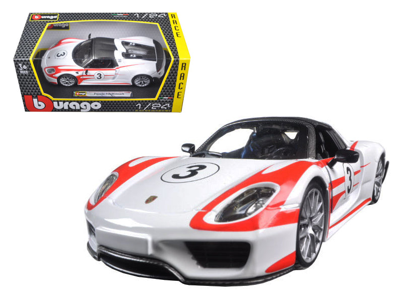 Porsche 918 Spyder Weissach #3 White 1/24 Diecast Model Car by Bburago free shipping USA