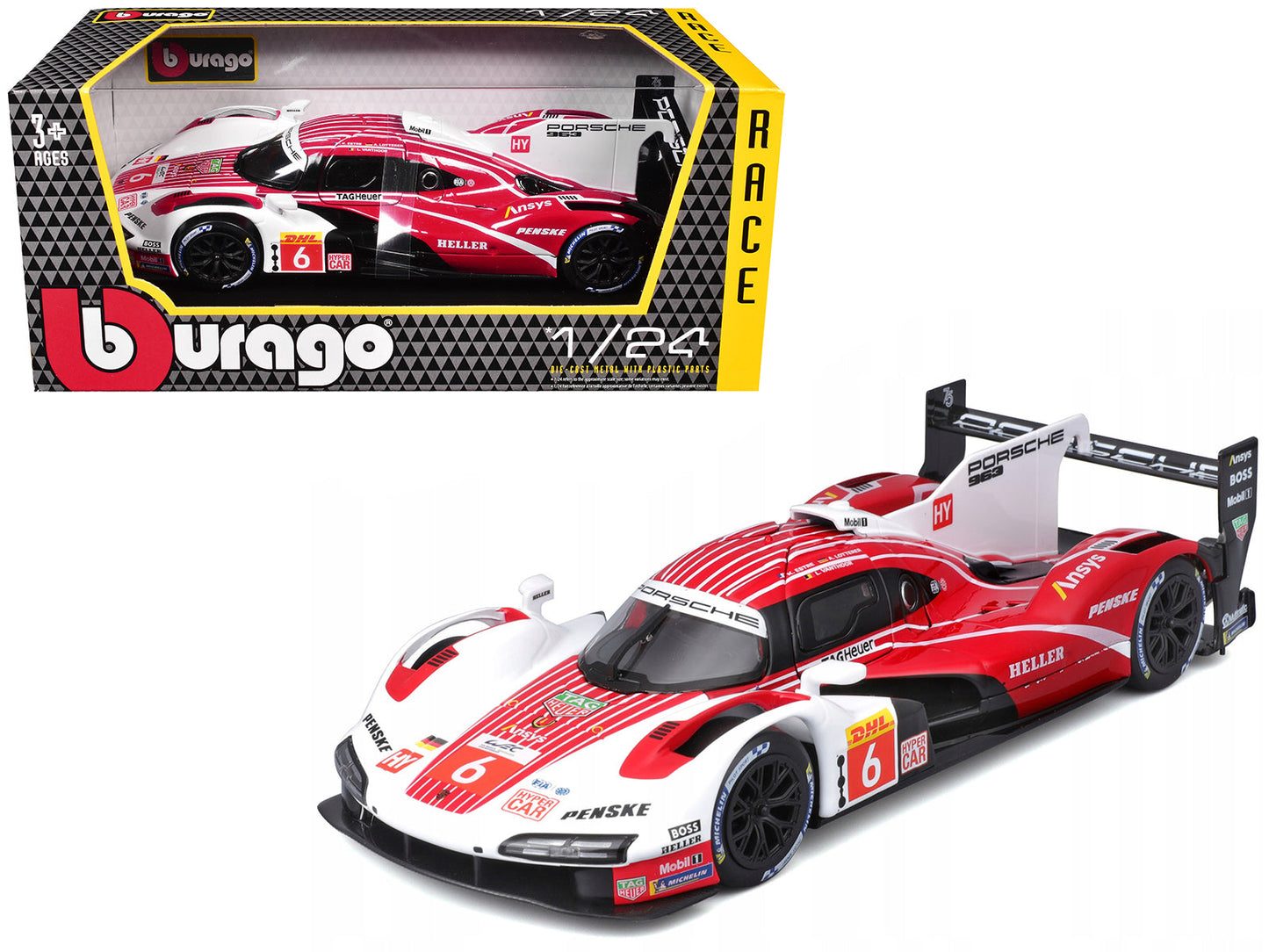 Porsche 963 #6 Kevin Estre - Andre Lotterer - Laurens Vanthoor "Porsche Penske Motorsport" Winner "FIA World Endurance Championship" (2024) 1/24 Diecast Model Car by Bburago free shipping USA
