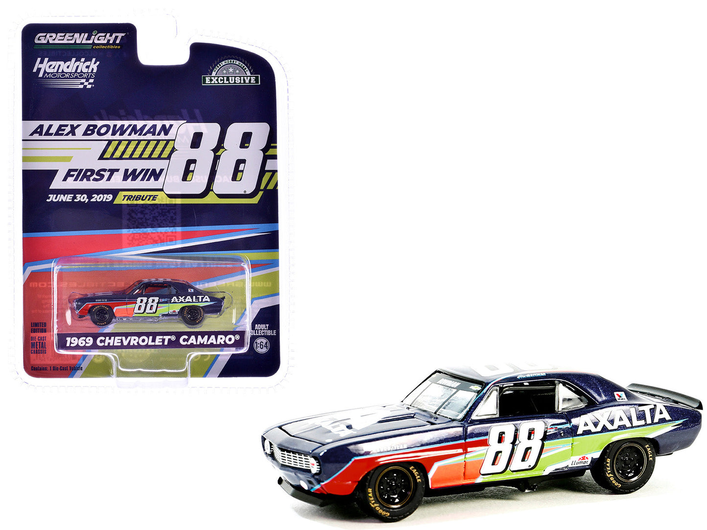 1969 Chevrolet Camaro #88 "Alex Bowman - Hendrick Motorsports First Win Tribute" Dark Blue with Graphics "Hobby Exclusive" Series 1/64 Diecast Model Car by Greenlight free shipping USA