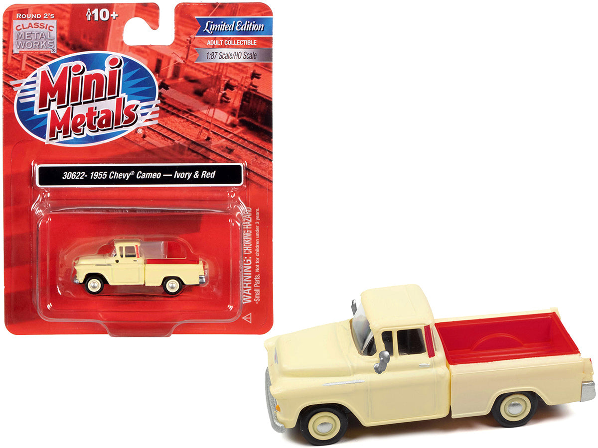 1955 Chevrolet Cameo Pickup Truck Ivory and Red 1/87 (HO) Scale Model Car by Classic Metal Works free shipping USA