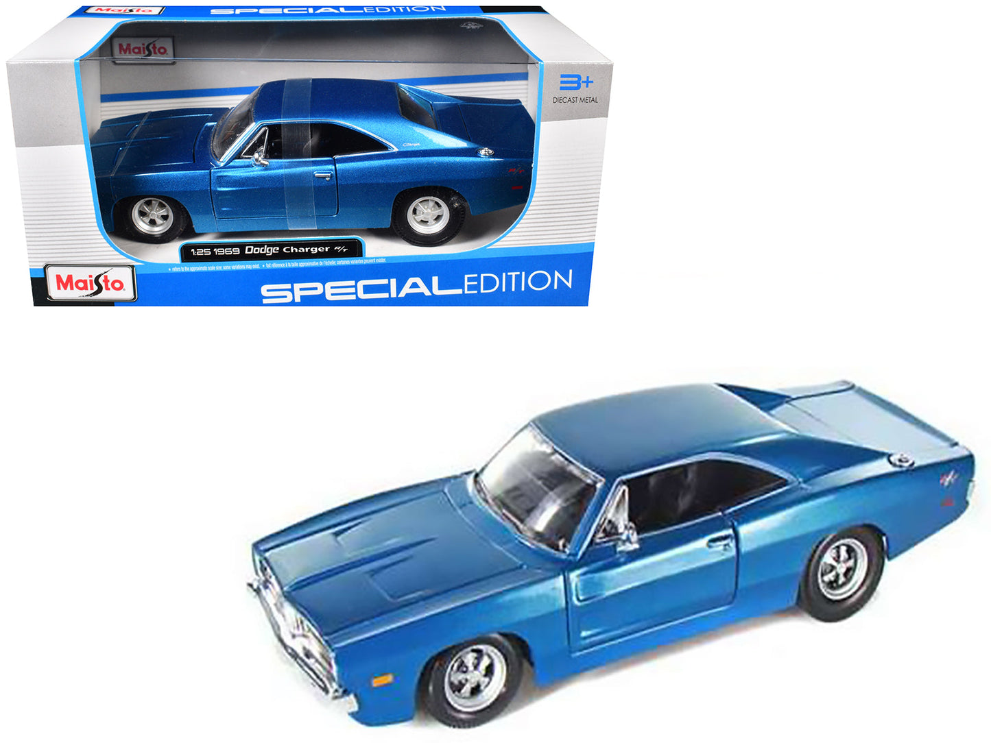 1969 Dodge Charger R/T Hemi Blue 1/25 Diecast Model Car by Maisto free shipping USA