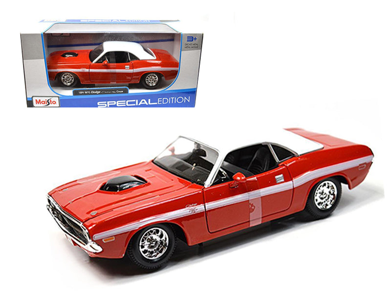 1970 Dodge Challenger R/T Coupe Red with White Top and White Stripes 1/24 Diecast Model Car by Maisto free shipping USA