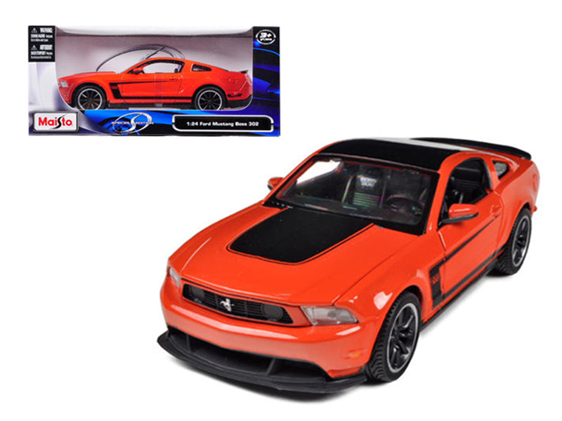 2012 Ford Mustang Boss 302 Orange and Black 1/24 Diecast Model Car by Maisto free shipping USA