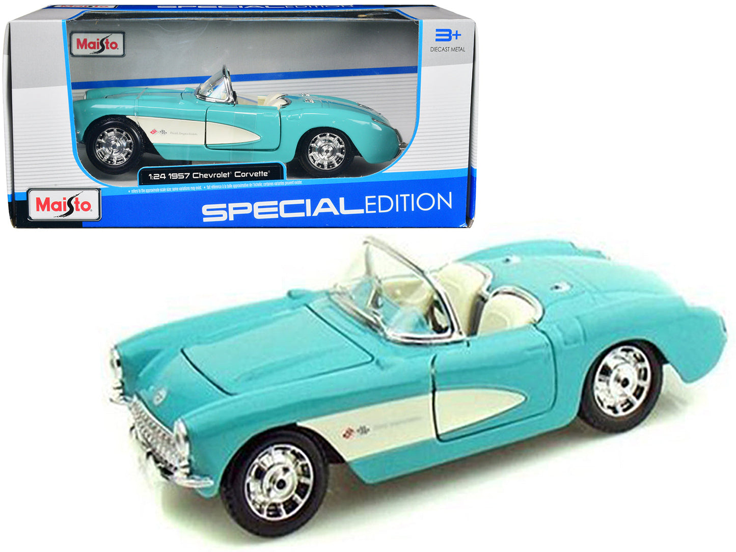1957 Chevrolet Corvette Convertible Turquoise 1/24 Diecast Model Car by Maisto free shipping USA