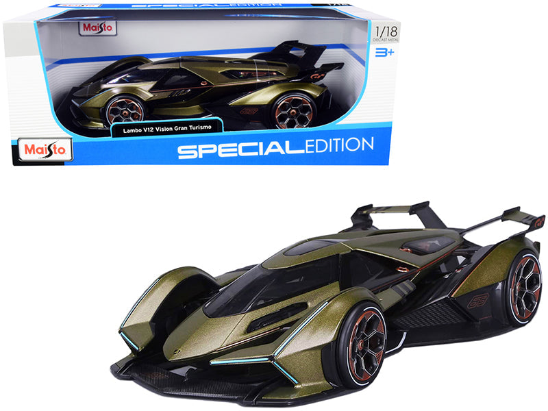 Lamborghini V12 Vision Gran Turismo Matt Green Metallic 1/18 Diecast Model Car by Maisto free shipping USA