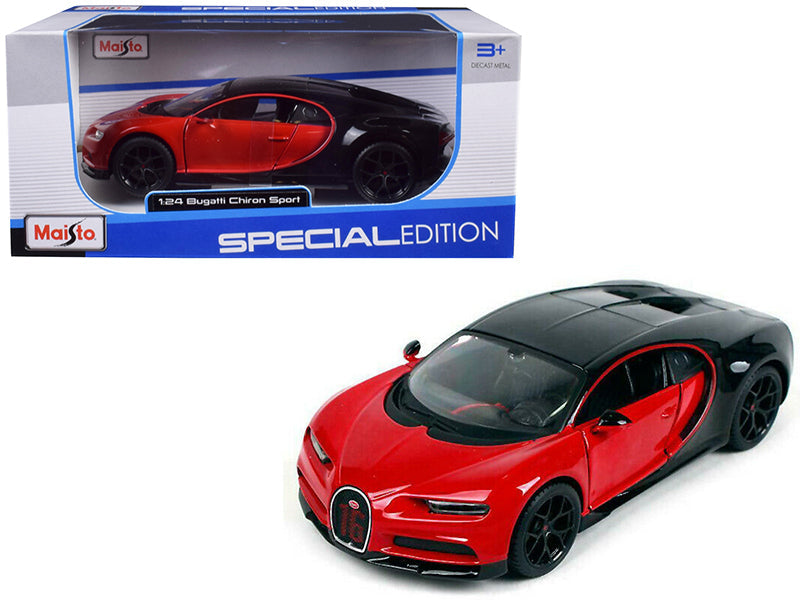 Bugatti Chiron Sport "16" Red and Black "Special Edition" 1/24 Diecast Model Car by Maisto free shipping USA