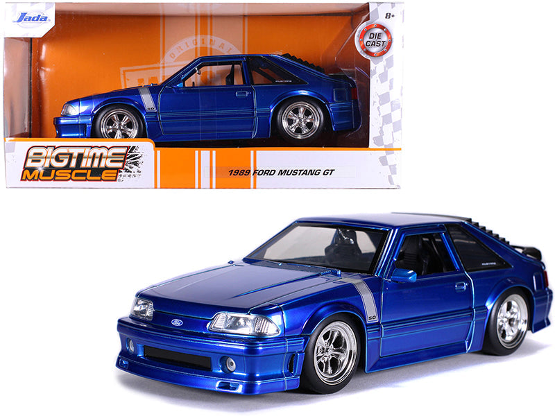 1989 Ford Mustang GT 5.0 Candy Blue with Silver Stripes "Bigtime Muscle" 1/24 Diecast Model Car by Jada free shipping USA