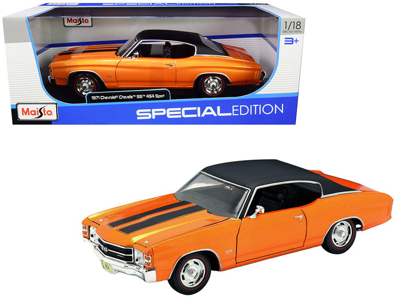 1971 Chevrolet Chevelle SS 454 Sport Orange Metallic with Black Top and Black Stripes 1/18 Diecast Model Car by Maisto free shipping USA