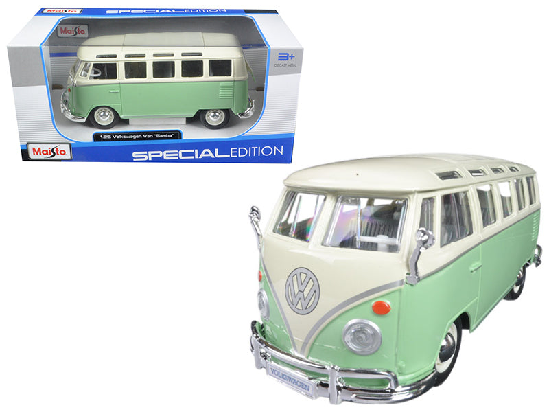 Volkswagen Van Samba Bus Green and Cream 1/25 Diecast Model by Maisto free shipping USA