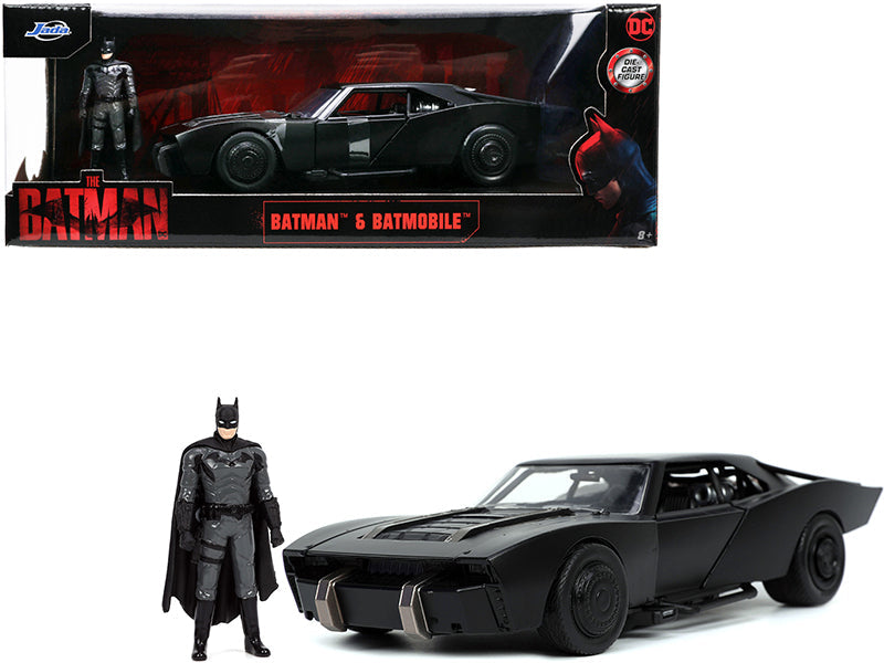 Batmobile Matt Black with Batman Diecast Figure "The Batman" (2022) Movie "DC Comics" 1/24 Diecast Model Car by Jada free shipping USA