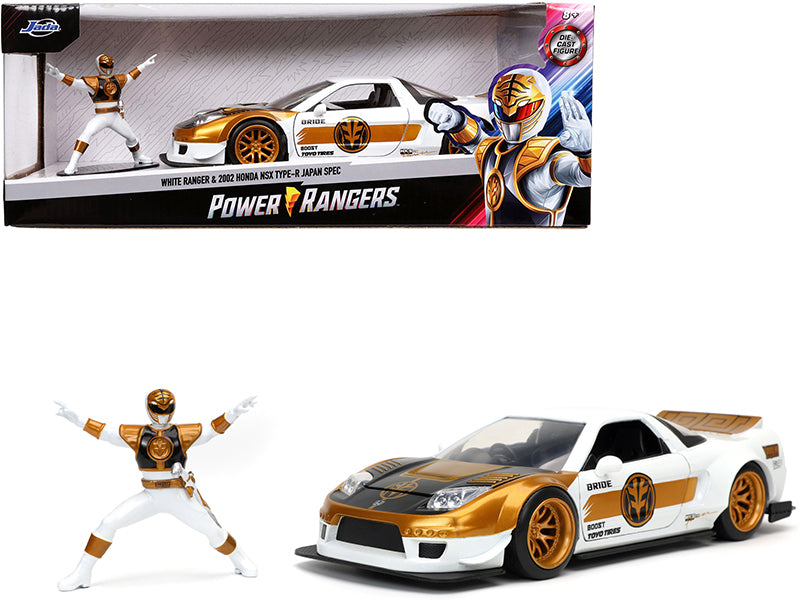 2002 Honda NSX Type-R Japan Spec RHD (Right Hand Drive) and White Ranger Diecast Figurine "Power Rangers" 1/24 Diecast Model Car by Jada free shipping USA