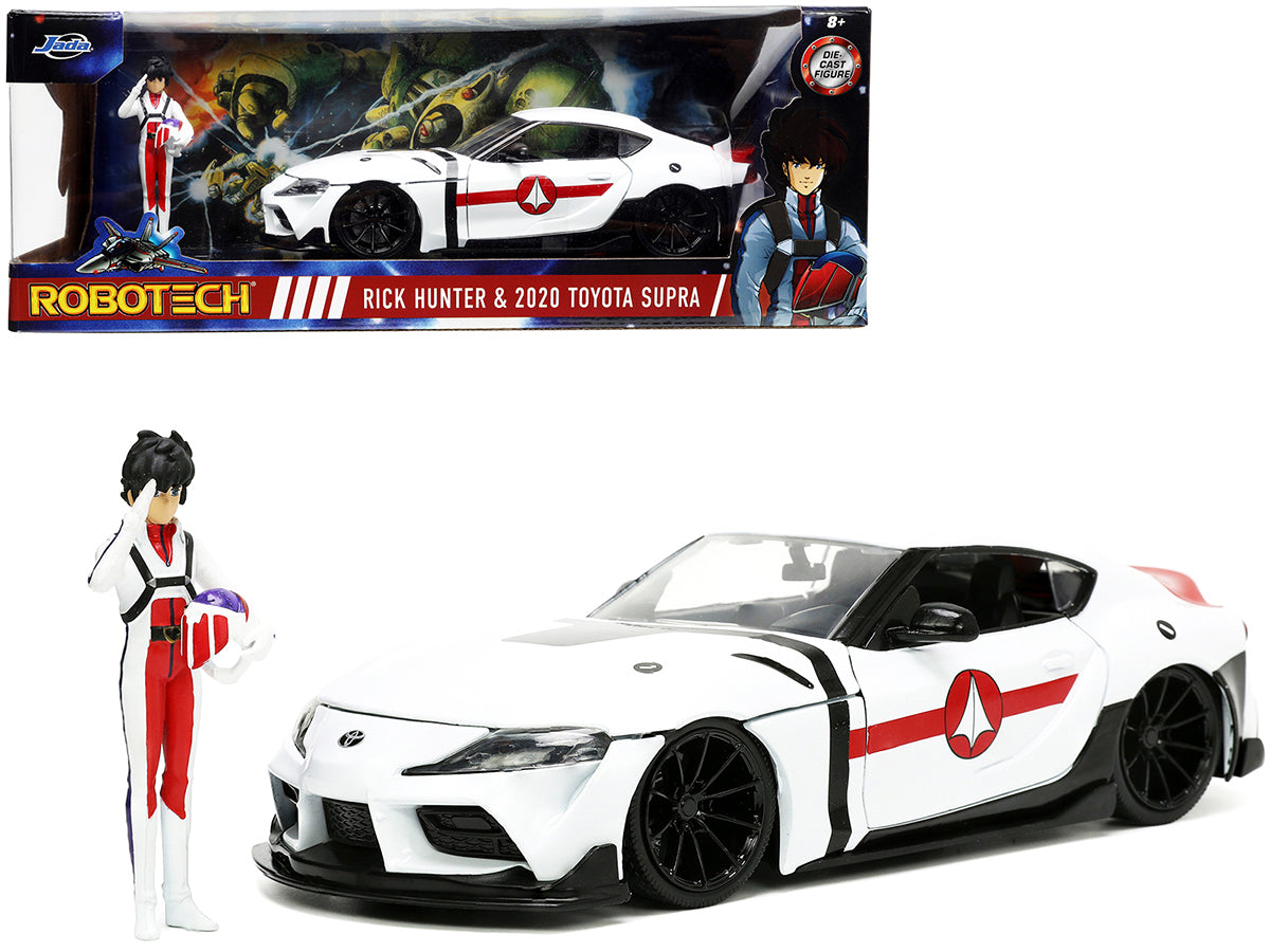 2020 Toyota Supra White and Rick Hunter Diecast Figurine "Robotech" "Hollywood Rides" Series 1/24 Diecast Model Car by Jada free shipping USA