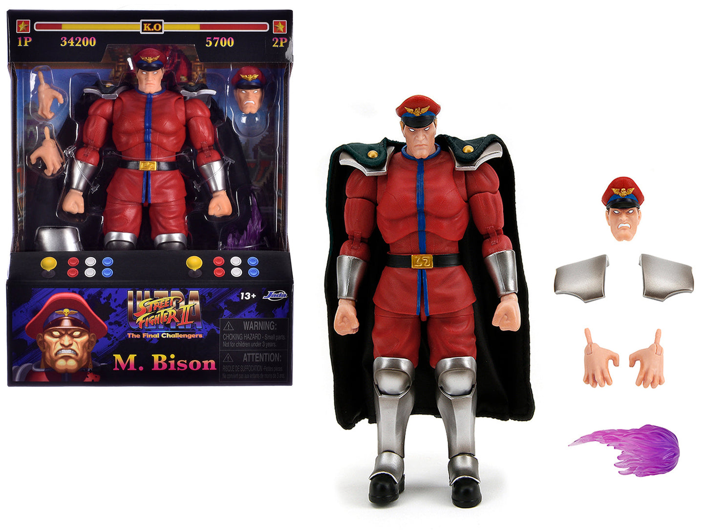 M. Bison 6" Moveable Figure with Accessories and Alternate Head and Hands "Ultra Street Fighter II: The Final Challengers" (2017) Video Game Model by Jada free shipping USA