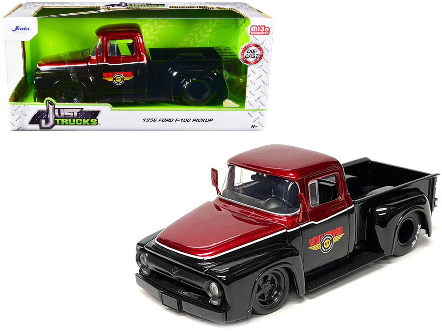 1956 Ford F-100 Pickup Truck "Mickey Thompson Performance Tires & Wheels" Black and Red Metallic "Just Trucks" Series 1/24 Diecast Model Car by Jada free shipping USA