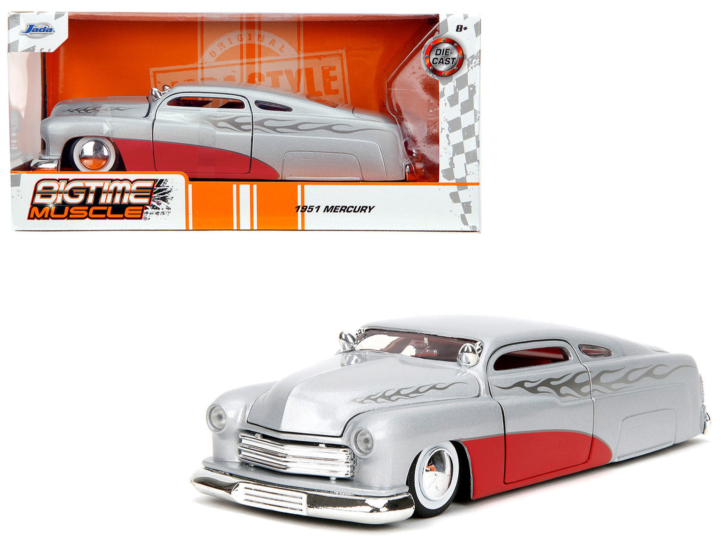1951 Mercury Silver Metallic and Red with Flame Graphics and Red Interior "Bigtime Muscle" Series 1/24 Diecast Model Car by Jada free shipping USA