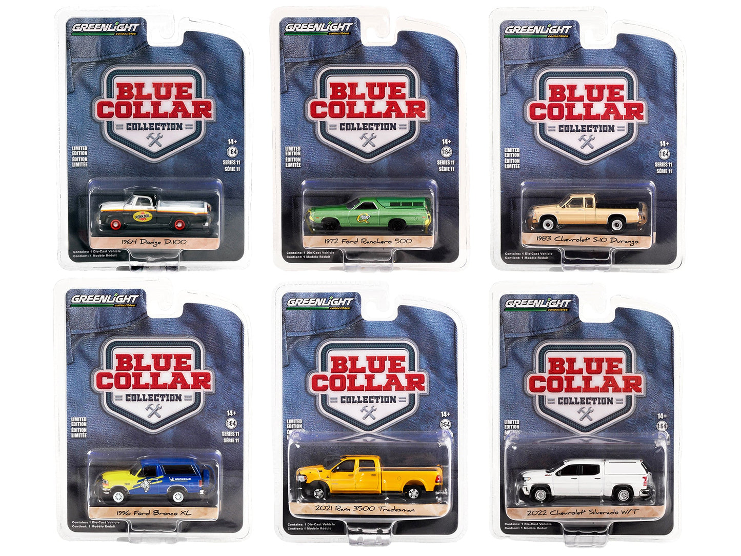 "Blue Collar Collection" Set of 6 pieces Series 11 1/64 Diecast Model Cars by Greenlight free shipping USA