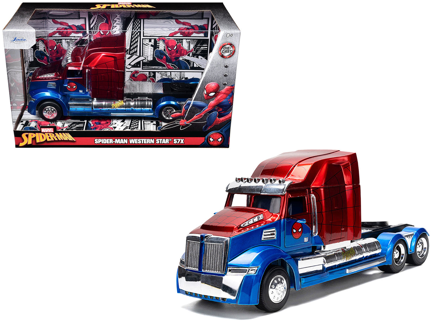 Western Star 57X Truck Tractor "Spider-Man" Blue and Red Metallic "Hollywood Rides" Series 1/24 Diecast Model by Jada free shipping USA